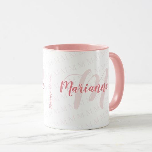 Mug nom monogrammed manuscrit / monogramme rose (Devant droit)