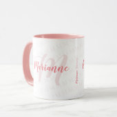 Mug nom monogrammed manuscrit / monogramme rose (Devant gauche)