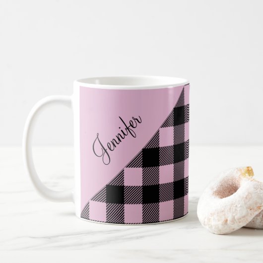 Mug Nom Motif de chèque rose moderne (Avec donut)