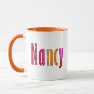 Mug Nom "Nancy", Vivid Colorful Rose Orange Lettres