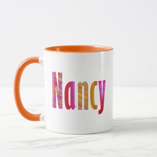 Mug Nom "Nancy", Vivid Colorful Rose Orange Lettres (Gauche)