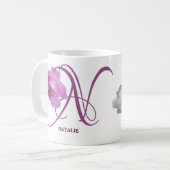 Mug Nom Natalie personnalisable joli rose fleurs (Devant gauche)
