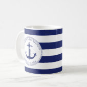 Mug Nom nautique bleu de monogramme d'Ancre de la (Devant gauche)