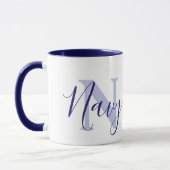 Mug Nom Navy signification et monogramme texte bleu (Gauche)
