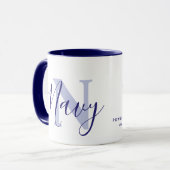 Mug Nom Navy signification et monogramme texte bleu (Devant gauche)