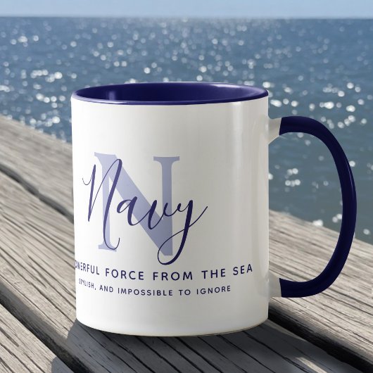 Mug Nom Navy signification et monogramme texte bleu