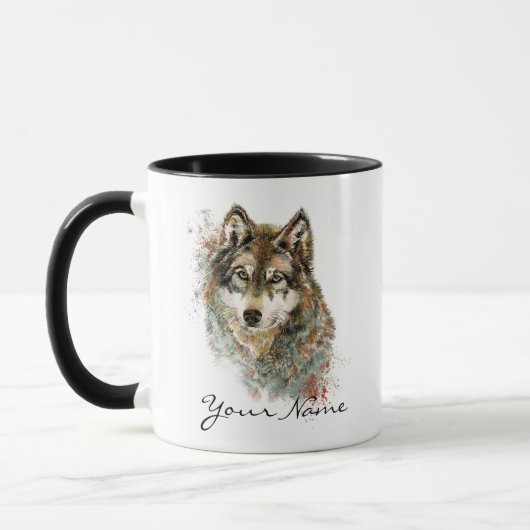 Mug Nom ou texte personnalisé Couleur d'eau Loup Musiq (Gauche)