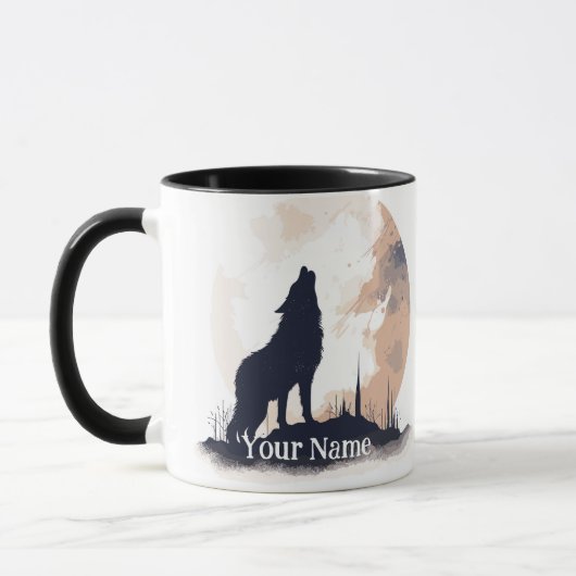 Mug Nom ou texte personnalisé Howling Wolf Wolf Wildli (Gauche)