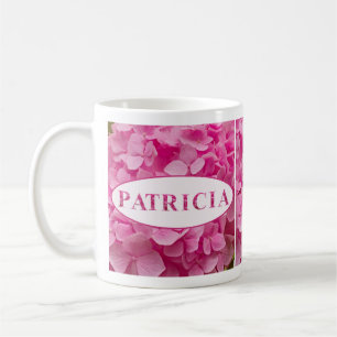 Mug Nom "Patricia" en Pink Hydrangea Floral Letters