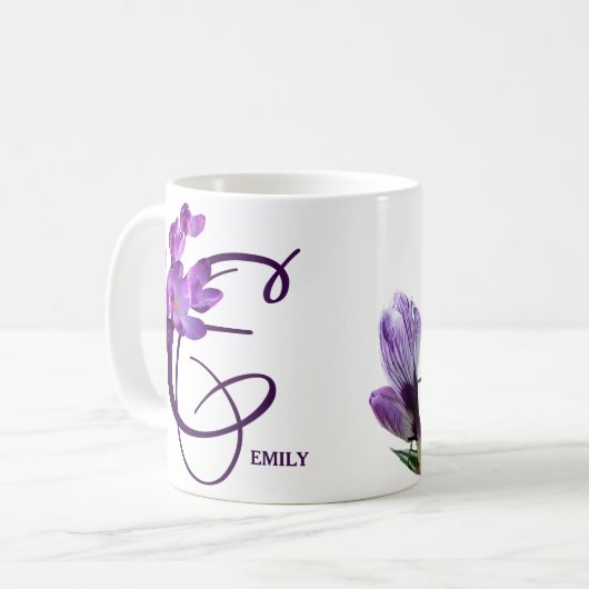 Mug Nom personnalisable Emily joli boho fleuri violet (Devant gauche)