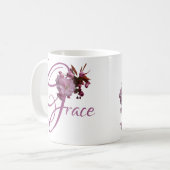 Mug Nom personnalisable Grace rose cerisier boho fleur (Devant gauche)