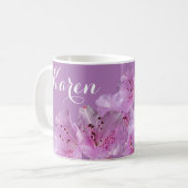 Mug Nom personnalisable Karen floral violet rose boho (Devant gauche)