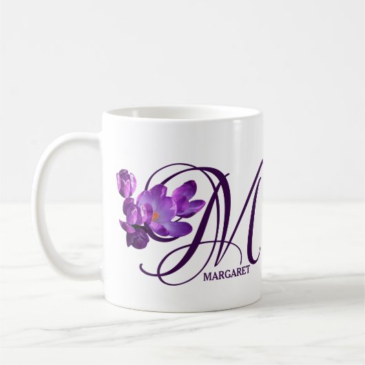Mug Nom personnalisable Margaret mauve girly floral (Gauche)
