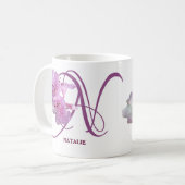 Mug Nom personnalisable Natalie joli art floral rose (Devant gauche)