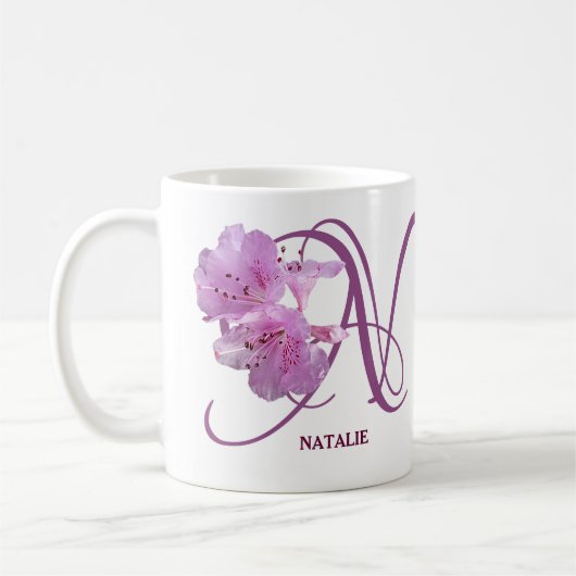 Mug Nom personnalisable Natalie joli art floral rose (Gauche)