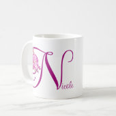 Mug Nom personnalisable Nicole rose floral monogramme (Devant gauche)