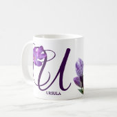 Mug Nom personnalisable Ursula violet fleurs boho girl (Devant gauche)