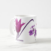 Mug Nom personnalisable Victoria monogramme joli flora (Devant gauche)