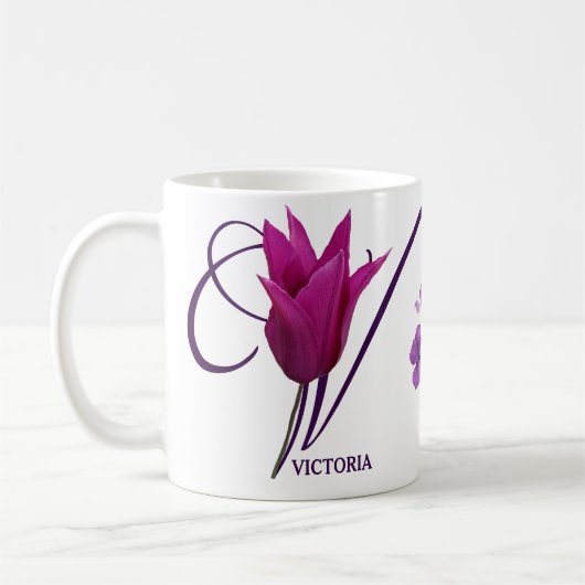 Mug Nom personnalisable Victoria monogramme joli flora (Gauche)
