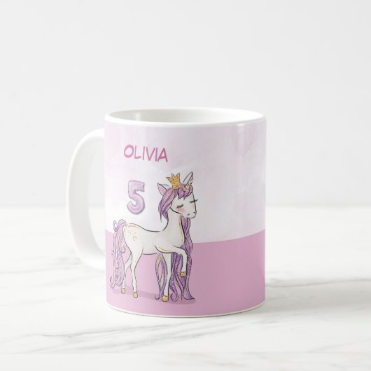 Mug Nom personnalisé 5e anniversaire Cheval rose avec  (Devant gauche)