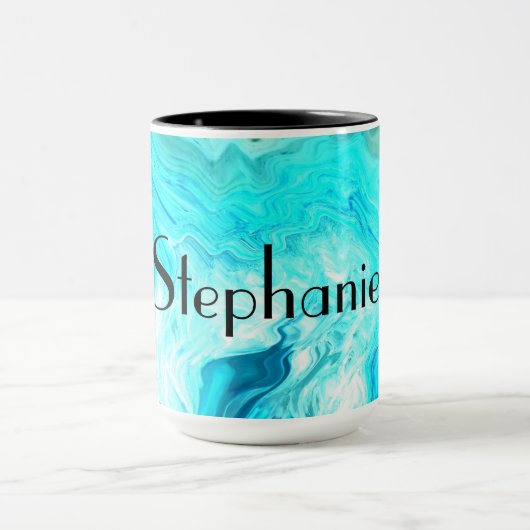 Mug Nom personnalisé Agate Géode Pierre Art noir bleu (Centre)