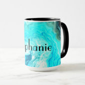 Mug Nom personnalisé Agate Minéral Art Géode Noir Bleu (Devant droit)