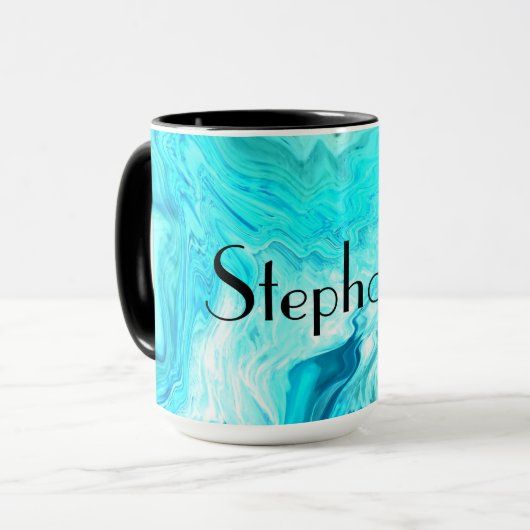 Mug Nom personnalisé Agate Minéral Géode Art Noir Bleu (Devant gauche)