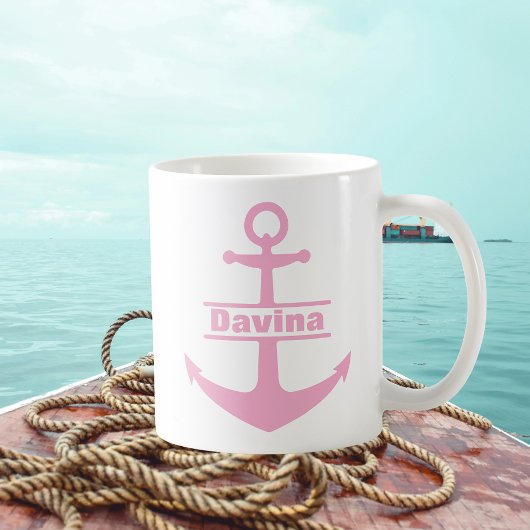 Mug Nom personnalisé Ancre rose marine