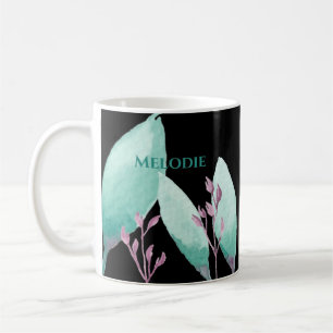 Mug Nom personnalisé Aquarelle Botanique Turquoise êtr