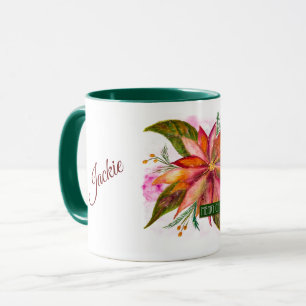 Mug Nom personnalisé Aquarelle Paix Poinsettia avec an