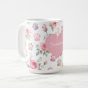 Mug Nom personnalisé Aquarelle Rose & Empreinte de Pat