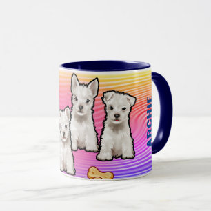 Mug Nom personnalisé arc-en-ciel et chiots Mug. Café
