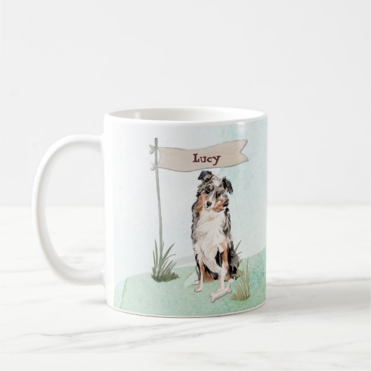 Mug Nom personnalisé Australian Shepherd Pet Dog (Gauche)