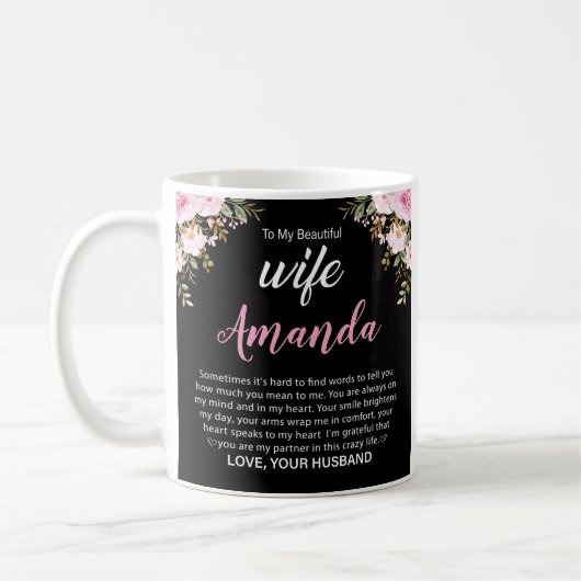 Mug Nom personnalisé avec message rose pour femme (Gauche)
