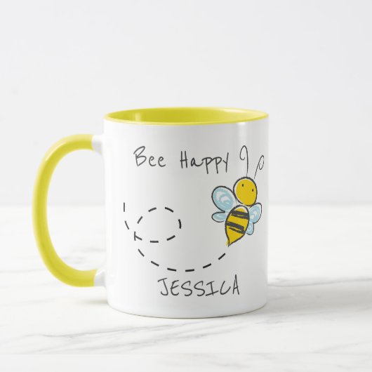 Mug Nom personnalisé | Bee Happy (Gauche)