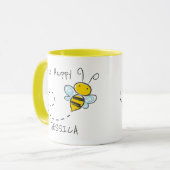 Mug Nom personnalisé | Bee Happy (Devant gauche)