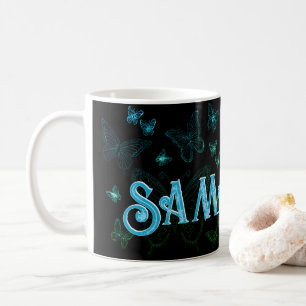 Mug Nom personnalisé Bleu Bleu Papillon Vert cadeau po