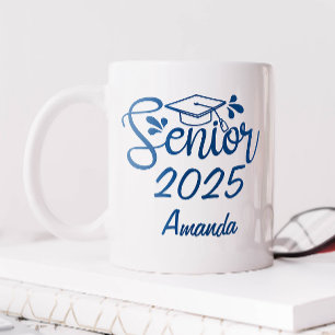 Mug Nom personnalisé bleu Senior 2025
