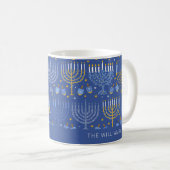 Mug Nom personnalisé Blue Hanoukka Menorah (Devant droit)