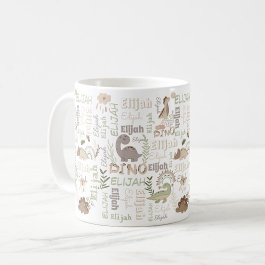 Mug Nom personnalisé boho doodle dinosaure vert brosse (Devant gauche)