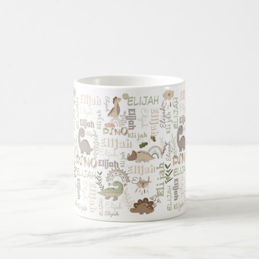 Mug Nom personnalisé boho doodle dinosaure vert brosse (Centre)
