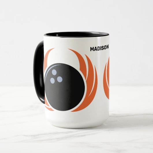Mug Nom personnalisé Boule de Bowling avec flamme (Devant gauche)