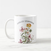 Mug Nom personnalisé Bouquet Fleur sauvage jaune viole (Gauche)