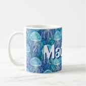 Mug Nom personnalisé Bright Blue White et Aqua Jellfis (Gauche)