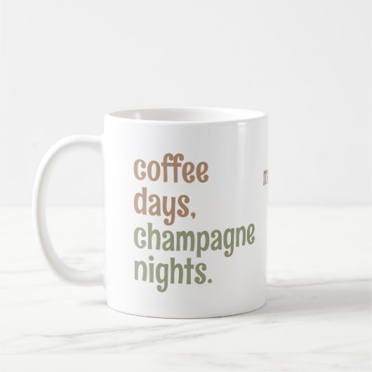 Mug Nom personnalisé "café jours, nuits champagne" tas (Gauche)