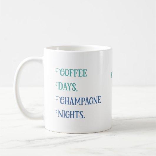 Mug Nom personnalisé "café jours, nuits champagne" tas (Gauche)