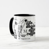 Mug nom personnalisé caffeine collage noir (Devant gauche)