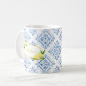Mug Nom personnalisé Carrelage bleu Citron Floral Ital (Devant gauche)