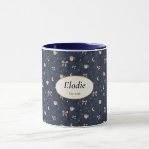 Mug Nom personnalisé Céleste Cottagecore Lune Étoiles