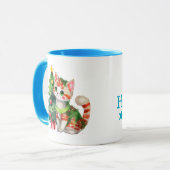 Mug Nom personnalisé chat vert bleu chocolat chaud (Devant gauche)
